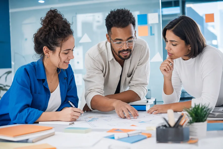 Equipe colaborando na criação de novas ideias