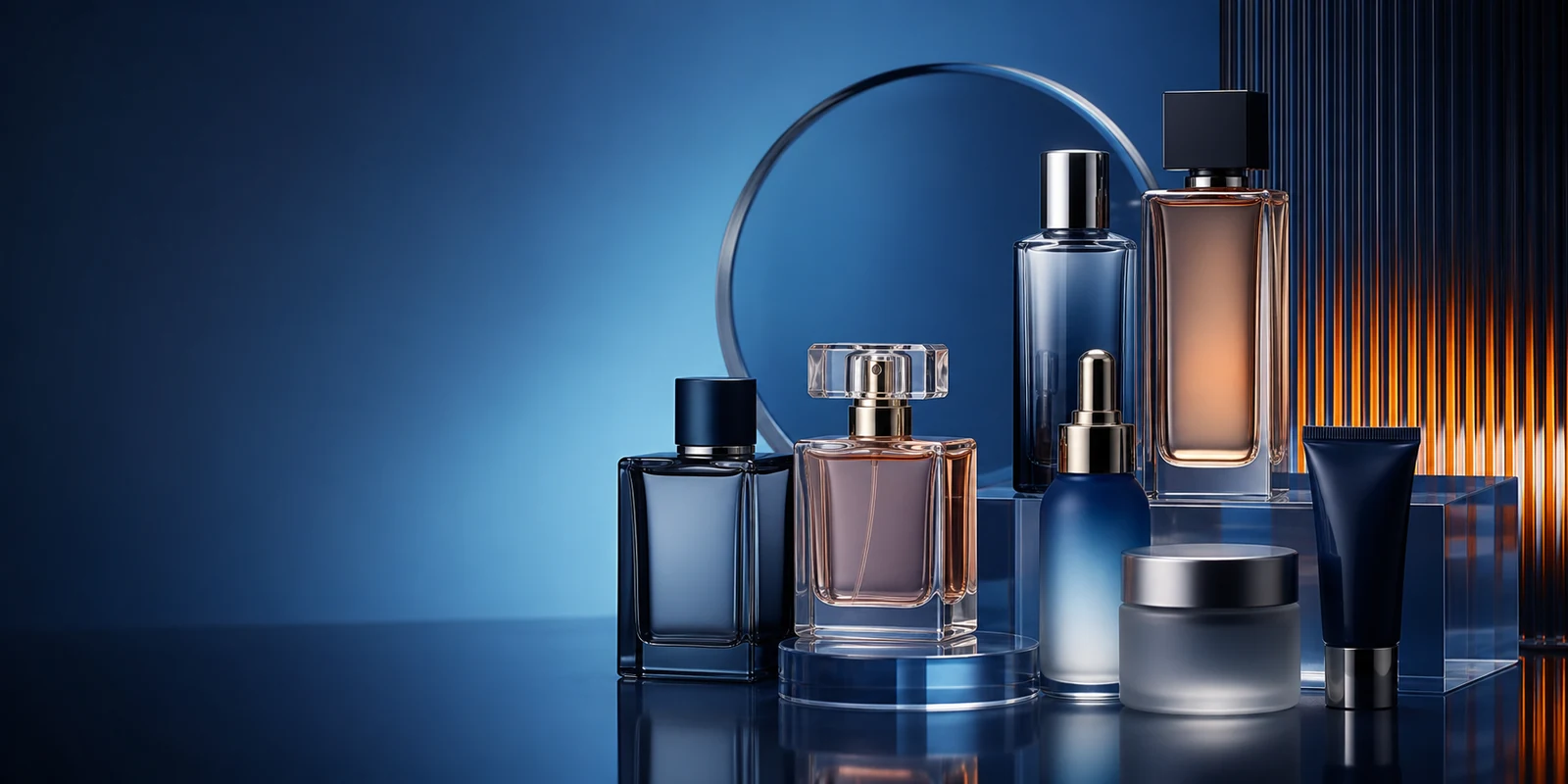 Composição elegante de frascos de perfumes e cosméticos sem marca