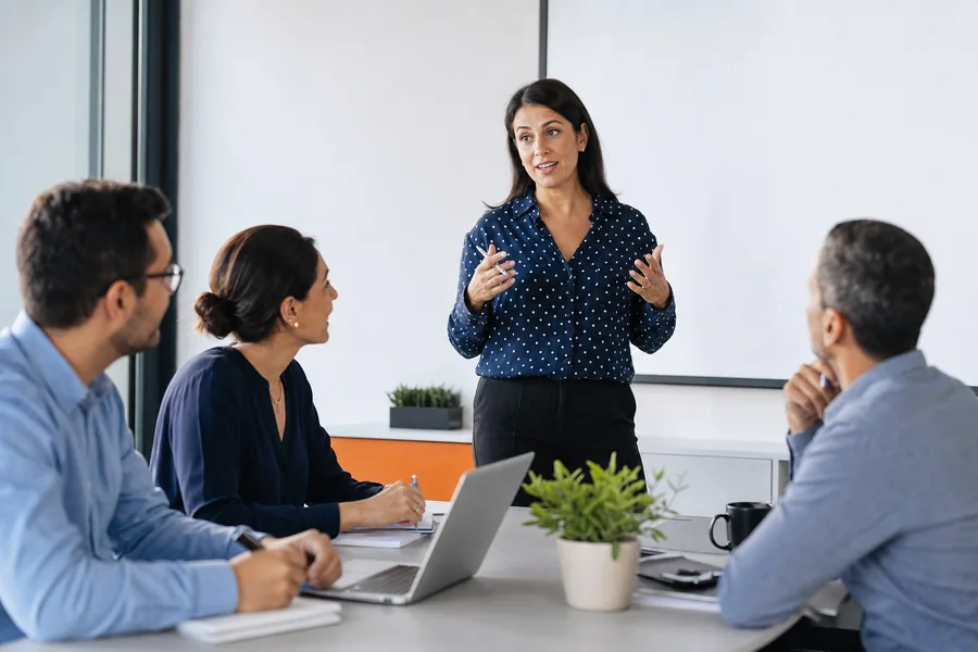 Profissional conduzindo um treinamento para uma equipe